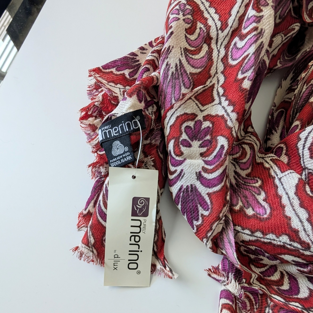 Ultra Light Merino Wool Scarf Red and Purple Cream, NWT - Picture 2 of 4